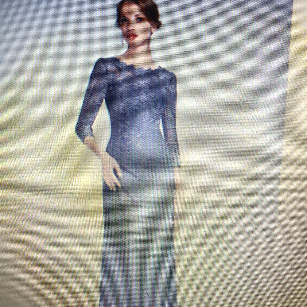 Navy blue mother of the bride/groom long gown with lace trim